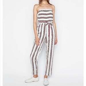 strapless striped tapered leg jumpsuit petite